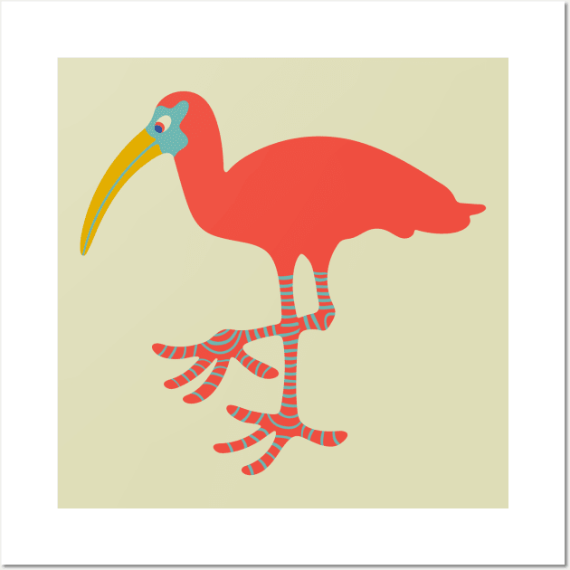 SCARLET IBIS Funny Cute Tropical Bird with Big Feet - UnBlink Studio by Jackie Tahara Wall Art by UnBlink Studio by Jackie Tahara